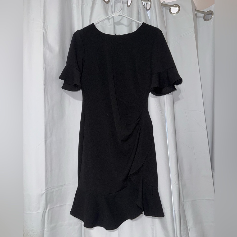 Elegant Black Ruffle Sleeve Mini Dress